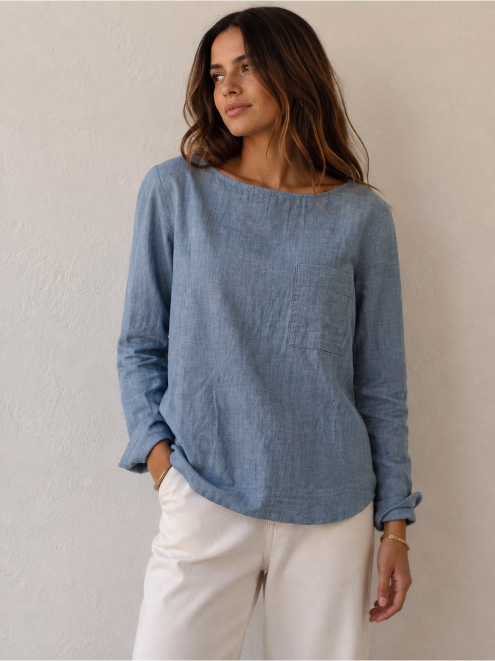 J. Crew Light Chambray Long-Sleeve Top - Light Blue